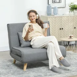 Sillón Cama Individual 3 en 1 Sofá Cama Plegable con Respaldo Ajustable y Cojín para Sala Dormitorio 90x78x79 cm... - Ogal.Es