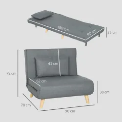 Sillón Cama Individual 3 en 1 Sofá Cama Plegable con Respaldo Ajustable y Cojín para Sala Dormitorio 90x78x79 cm... - Ogal.Es