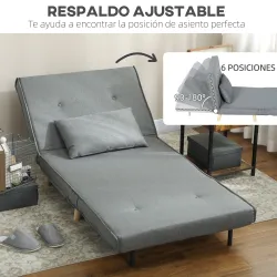 Sillón Cama Individual 3 en 1 Sofá Cama Plegable con Respaldo Ajustable y Cojín para Sala Dormitorio 90x78x79 cm... - Ogal.Es
