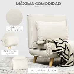 Sillón Cama Individual 2 en 1 Sofá Cama Plegable con Respaldo Ajustable y Cojín para Sala Dormitorio 72x78x79 cm... - Ogal.Es
