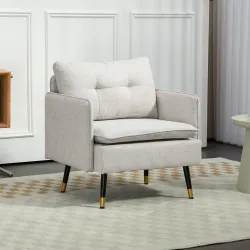 Sillón de Salón Moderno Tapizado en Lino con Reposabrazos Asiento Acolchado y Patas de Acero 76x68x80 cm Crema - Ogal.Es
