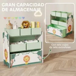 Estantería Infantil para Juguetes de 3 Niveles con 6 Cajas Extraíbles de Tela no Tejida para Guardería 63x30x66 ... - Ogal.Es