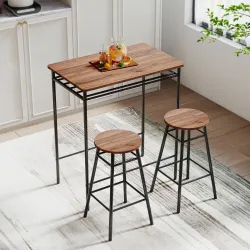 Mesa Alta de Cocina con 2 Taburetes Industrial Estante Abierto Reposapiés Ahorro de Espacio para Espacios Reducidos - Ogal.Es