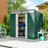 Cobertizo de Jardín 195x122x181,5 cm con Puertas Correderas 2 Ventanas y Ganchos para Almacenar Herramientas Verde - Ogal.Es