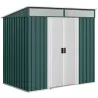 Cobertizo de Jardín 195x122x181,5 cm con Puertas Correderas 2 Ventanas y Ganchos para Almacenar Herramientas Verde - Ogal.Es