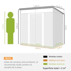 Cobertizo de Jardín 195x122x181,5 cm con Puertas Correderas 2 Ventanas y Ganchos para Almacenar Herramientas Verde - Ogal.Es