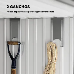 Cobertizo de Jardín 195x122x181,5 cm con Puertas Correderas 2 Ventanas y Ganchos para Almacenar Herramientas Verde - Ogal.Es
