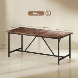 Mesa de Comedor Rectangular para 6-8 Personas Estilo Industrial con Patas de Metal 180x80x75,5 cm Marrón Rústico - Ogal.Es