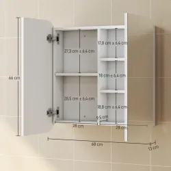 Armario de Baño con Espejo Diseño con Bordes Curvados 2 Puertas Estantes Ajustables 68x13x66 cm Blanco - Ogal.Es