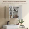 Armario de Baño con Espejo Diseño con Bordes Curvados 2 Puertas Estantes Ajustables 68x13x66 cm Blanco - Ogal.Es