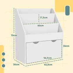 Librería Infantil de 4 Niveles Estantería para Libros Infantil con 3 Estantes y 1 Cajón con Ruedas 62,5x30x70 cm... - Ogal.Es