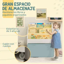 Librería Infantil de 4 Niveles Estantería para Libros Infantil con 3 Estantes y 1 Cajón con Ruedas 62,5x30x70 cm... - Ogal.Es