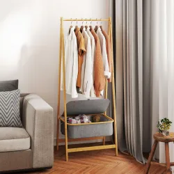 Burro para Ropa Plegable de Bambú con Cesta de Tela con Tapa para Recibidor Entrada Dormitorio 60x44,5x157,5 cm ... - Ogal.Es