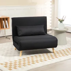 Sillón Cama Plegable con Respaldo Ajustable en 6 Posiciones Almohada Acolchada Carga 120 kg 94x78x80 cm Negro - Ogal.Es