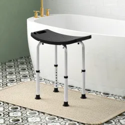 Taburete de Ducha Silla Ducha Personas Mayores con Altura Regulable de Aluminio Antideslizante Carga 135 kg Negro - Ogal.Es