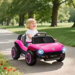 Coche Eléctrico para Niños de +3 Años Volkswagen E-Buggy 12V con Mando a Distancia 2,4 G Ruedas con Suspensión Rosa - Ogal.Es