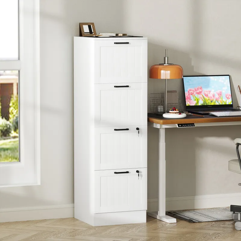 Mueble Archivador con 4 Cajones Cerraduras Carpetas A4 y Carta 40x40x131 cm Blanco - Ogal.Es