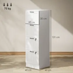 Mueble Archivador con 4 Cajones Cerraduras Carpetas A4 y Carta 40x40x131 cm Blanco - Ogal.Es