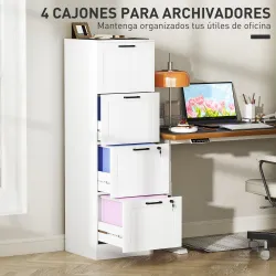 Mueble Archivador con 4 Cajones Cerraduras Carpetas A4 y Carta 40x40x131 cm Blanco - Ogal.Es
