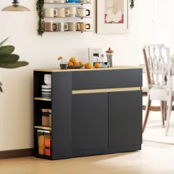 Aparador de Cocina Armario de Cocina con 2 Cajones 3 Estantes Abiertos 2 Puertas Estante Ajustable 110x29,5x82 c... - Ogal.Es