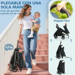 Carrito para Bebé Plegable Respaldo Reclinable Reposapiés Ajustable Capota Arnés de 5 Puntos Carga 15 kg Azul Os... - Ogal.Es