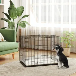 Jaula para Perros Plegable con Cojín Puertas Bandeja Extraíble y Marco de Alambre Metálico 75x48,5x53 cm Negro y... - Ogal.Es