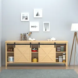 Herrajes Puertas Correderas 183 cm para Puerta Corredera Doble de Madera Ancho 45 cm Mueble de TV Armario Negro - Ogal.Es