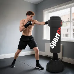 Saco de Boxeo de Pie 175 cm para Adultos Altura Ajustable de Banda Base Rellenable con Ventosas Amortiguador Negro - Ogal.Es