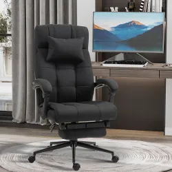 Silla de Escritorio Reclinable con Altura Ajustable Reposapiés Reposacabezas y Reposabrazos 66x76x112-120 cm Negro - Ogal.Es