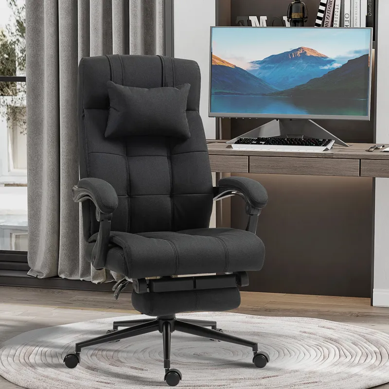 Silla de Escritorio Reclinable con Altura Ajustable Reposapiés Reposacabezas y Reposabrazos 66x76x112-120 cm Negro - Ogal.Es