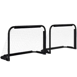 Mini Porterías de Fútbol Plegables Set de 2 Porterías de Exterior para Niños y Adultos 90x36x60 cm Negro - Ogal.Es