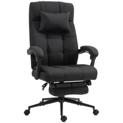 Silla de Escritorio Reclinable con Altura Ajustable Reposapiés Reposacabezas y Reposabrazos 66x76x112-120 cm Negro - Ogal.Es