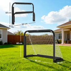 Mini Porterías de Fútbol Plegables Set de 2 Porterías de Exterior para Niños y Adultos 90x36x60 cm Negro - Ogal.Es