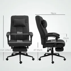 Silla de Escritorio Reclinable con Altura Ajustable Reposapiés Reposacabezas y Reposabrazos 66x76x112-120 cm Negro - Ogal.Es