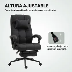 Silla de Escritorio Reclinable con Altura Ajustable Reposapiés Reposacabezas y Reposabrazos 66x76x112-120 cm Negro - Ogal.Es