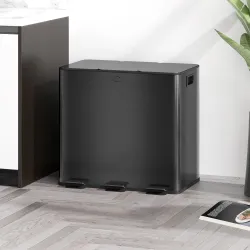 Papelera Cocina de Acero Inoxidable con 3 Compartimentos 3x15L con Pedales Tapas de Cierre Suave y Cubo Extraíbl... - Ogal.Es