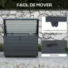 Baúl de Almacenaje Exterior de Acero Galvanizado con 4 Ruedas 2 Asas y Tapa con Cerradura 100x62x65 cm Gris Oscuro - Ogal.Es