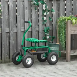 Asiento de Jardín con Ruedas Asiento Giratorio y Ajustable en Altura Bandeja de Herramientas Cesta para Exterior... - Ogal.Es