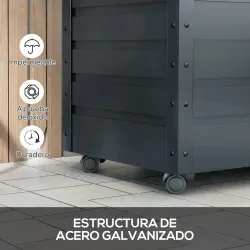 Baúl de Almacenaje Exterior de Acero Galvanizado con 4 Ruedas 2 Asas y Tapa con Cerradura 100x62x65 cm Gris Oscuro - Ogal.Es