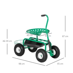 Asiento de Jardín con Ruedas Asiento Giratorio y Ajustable en Altura Bandeja de Herramientas Cesta para Exterior... - Ogal.Es