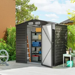 Caseta de Jardín Exterior 190x131x188 cm Cobertizo Metálico con 2 Ventilaciones y Puerta para Herramientas Gris - Ogal.Es