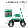 Asiento de Jardín con Ruedas Asiento Giratorio y Ajustable en Altura Bandeja de Herramientas Cesta para Exterior... - Ogal.Es