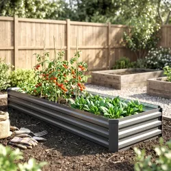 Jardinera Exterior Grande Rectangular de Acero Galvanizado Huerto Urbano con Base Abierta 240x60x30 cm Gris Oscuro - Ogal.Es
