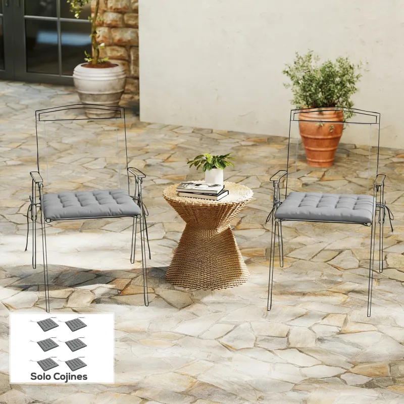 Juego de 6 Cojines para Sillas de Comedor 40x40 cm 6 Piezas Cojines para Sillas de Jardín Acolchados con Cintas ... - Ogal.Es