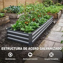 Jardinera Exterior Grande Rectangular de Acero Galvanizado Huerto Urbano con Base Abierta 240x60x30 cm Gris Oscuro - Ogal.Es