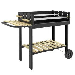 Barbacoa de Carbón 113x53,5x82,5 cm con 2 Parrillas Alturas Ajustables Mesa Lateral, Estante y Ruedas para Jardí... - Ogal.Es