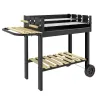 Barbacoa de Carbón 113x53,5x82,5 cm con 2 Parrillas Alturas Ajustables Mesa Lateral, Estante y Ruedas para Jardí... - Ogal.Es