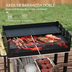 Barbacoa de Carbón 113x53,5x82,5 cm con 2 Parrillas Alturas Ajustables Mesa Lateral, Estante y Ruedas para Jardí... - Ogal.Es