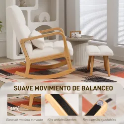 Silla Mecedora con Reposapiés Tapizado en Bouclé Cojín Acolchado y Reposabrazos y Patas de Madera Carga 120 kg B... - Ogal.Es