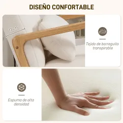 Silla Mecedora con Reposapiés Tapizado en Bouclé Cojín Acolchado y Reposabrazos y Patas de Madera Carga 120 kg B... - Ogal.Es